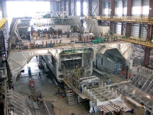 The first trimaran LCS under construction at Austal USA