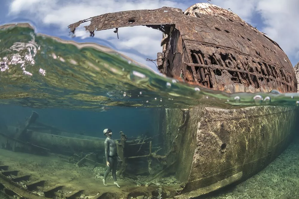 2nd Place - Wide-Angle. Amorgos Island, Greece. The Olympia shipwreck