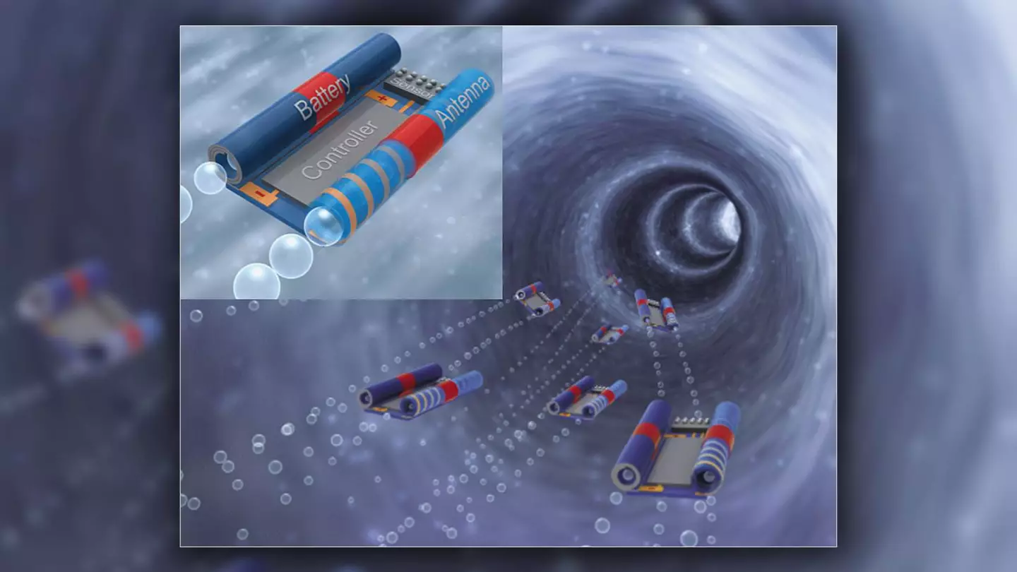 An illustration depicting the microbots' propulsion system