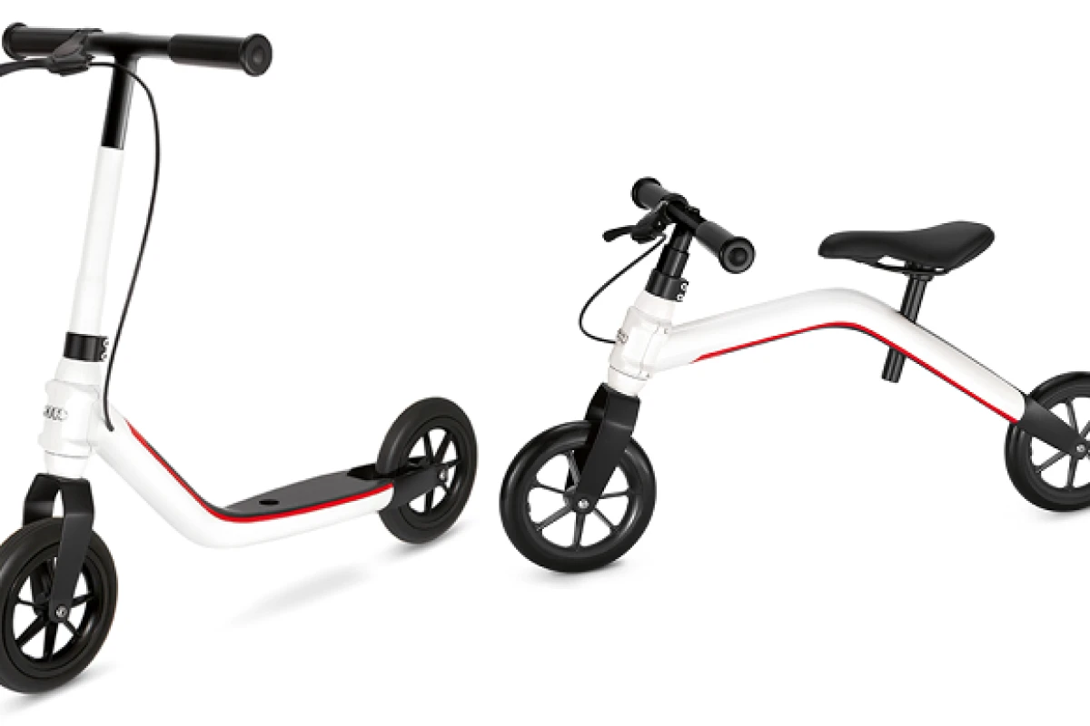 The Audi Mini Runner is a convertible kid's toy, being both a balance bike and a scooter