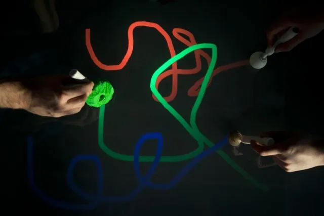 Using TapSense, styluses with tips made from different materials can be assigned to draw different colors