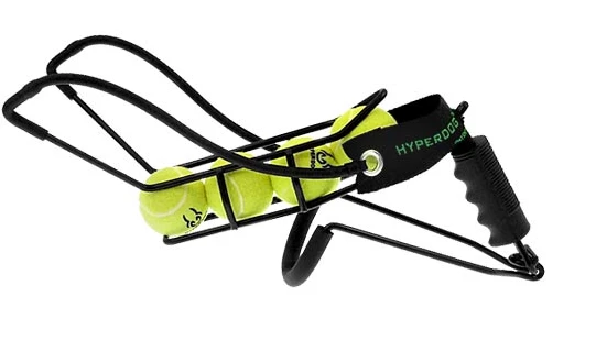 The Hyperdog 4-Ball Launcher can fire a tennis ball up to 200ft and has hands-free pick up for 'used' balls