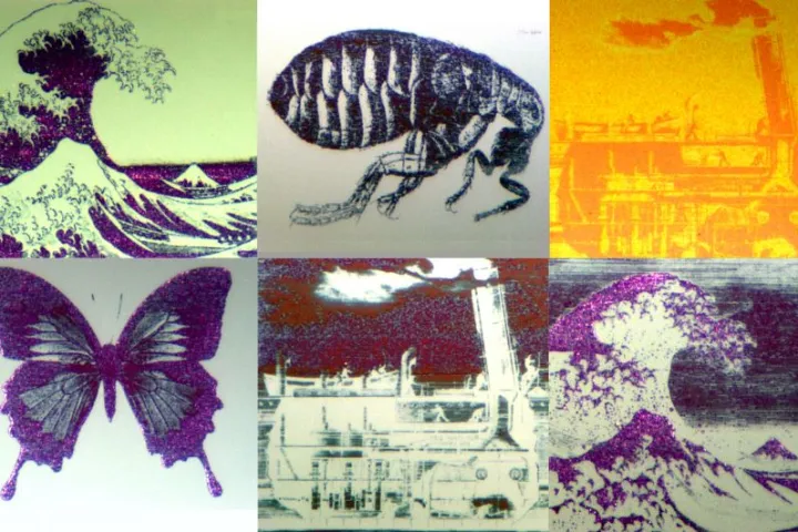 Still images drawn with the "nano-pixel" technology that each measure around 70 micrometres across, which is smaller than the width of a human hair (Photo: Oxford University)