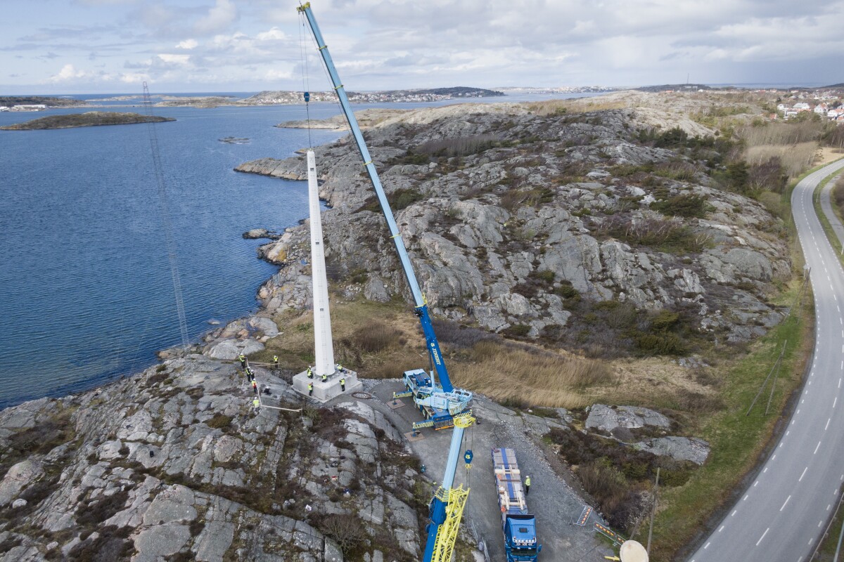 Sweden's first wooden wind power tower, standing 30 m high, has been erected outside Gothenburg