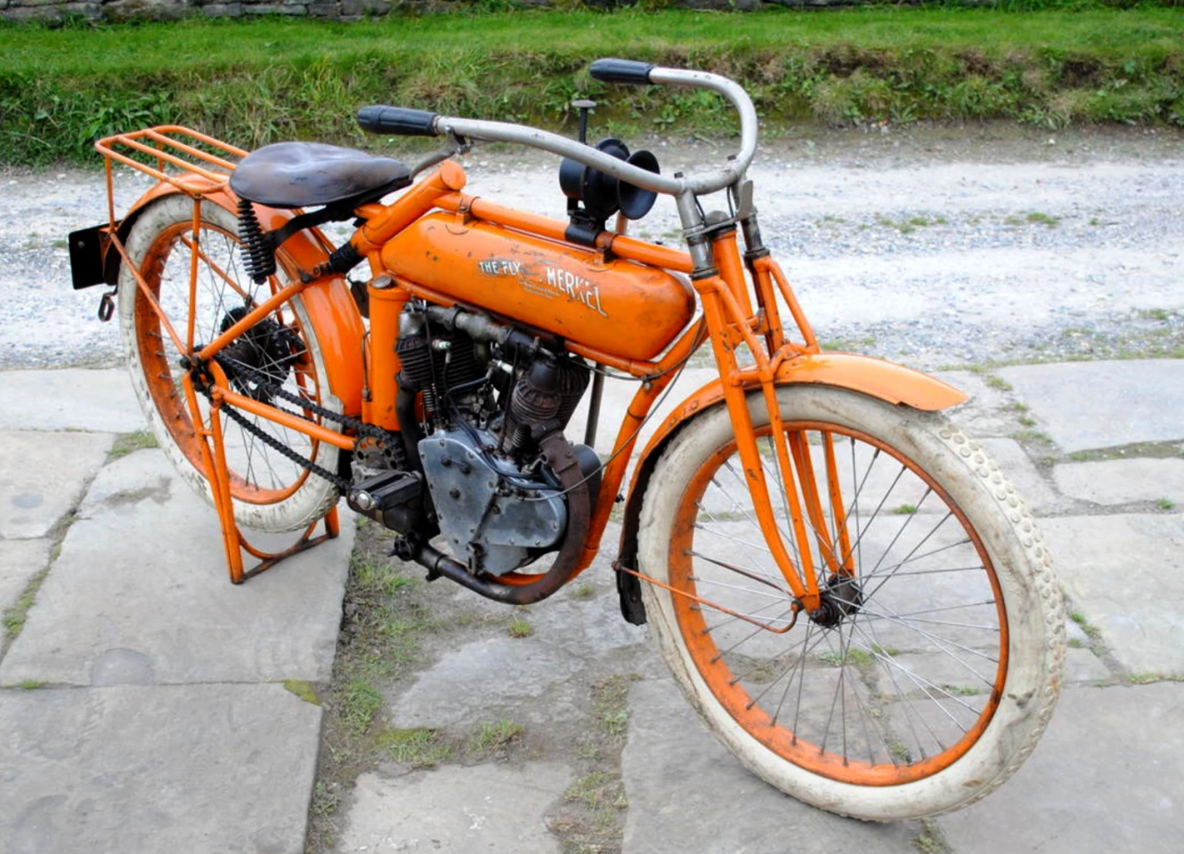 This 1914 Flying Merkel 980cc V-twin was sold for GBP £104,540 (US$168,246) on October 19, 2014 at Bonhams' annual Stafford sale.