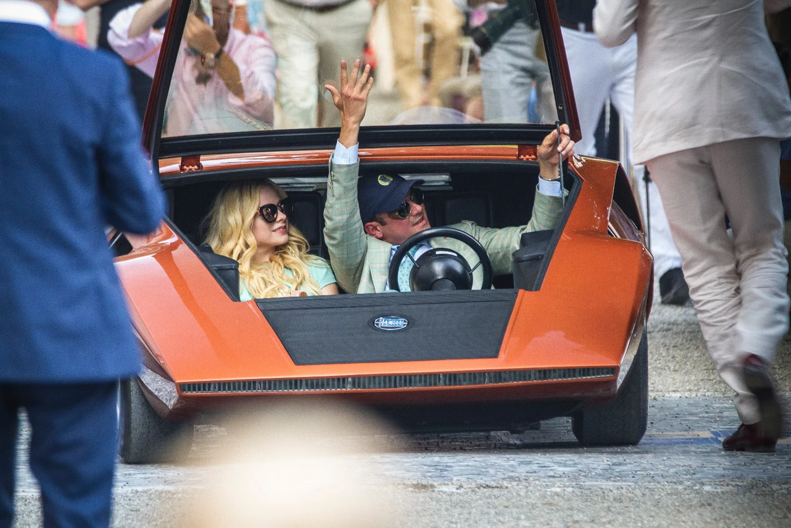 The Stratos Zero is a spectacular car, having become known globally in the 1988 Michael Jackson movie Moonwalker, but when owner Phillip Sarofim steered the car into the prize-winning ceremony, and the unconventional front-opening door was raised, sitting beside him was his latest girlfriend, Canadian singer-songwriter Avril Lavigne.