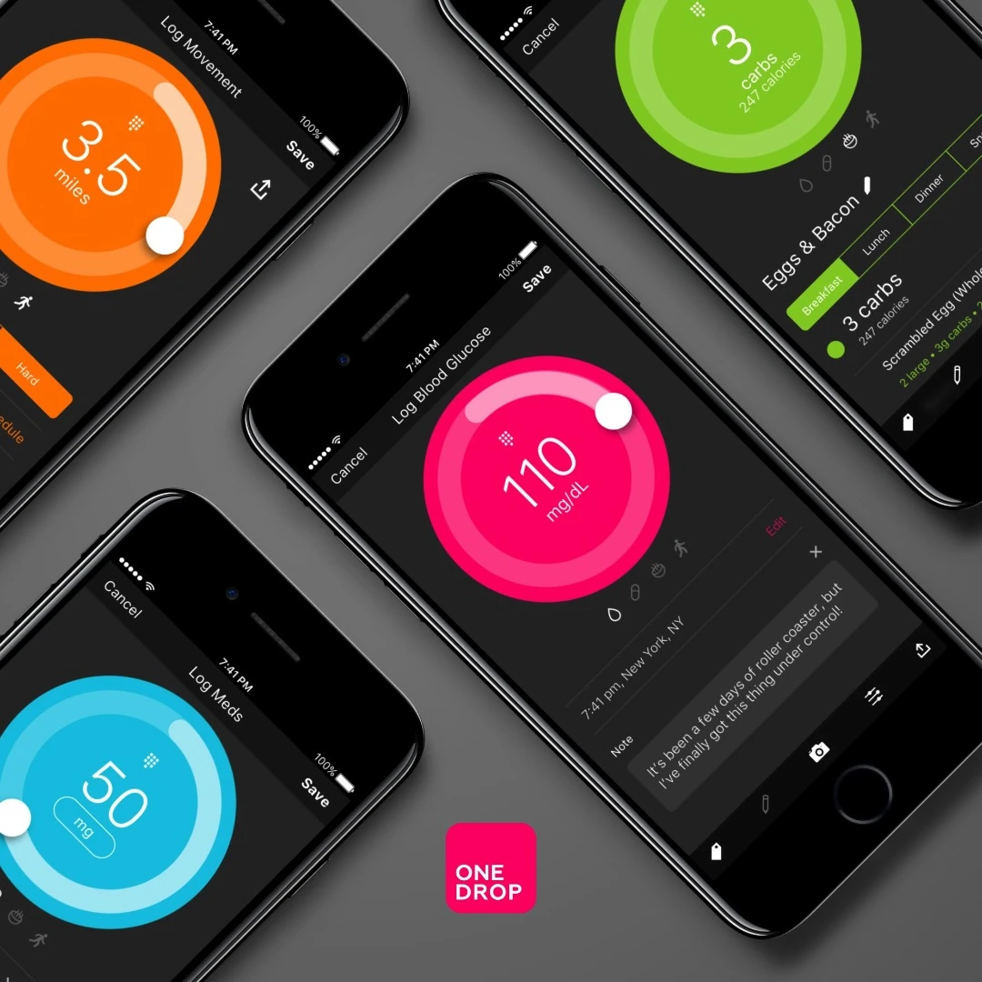 The One Drop system incorporates a patient's blood glucose, exercise, food and medication data