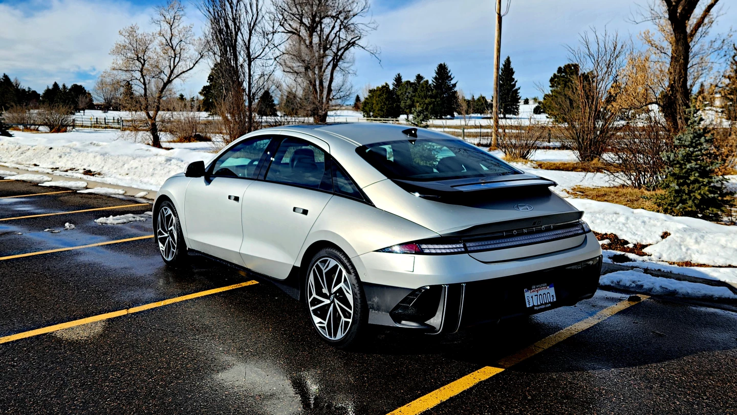 The rear portion of the Ioniq 6 is reminiscent of Porsche