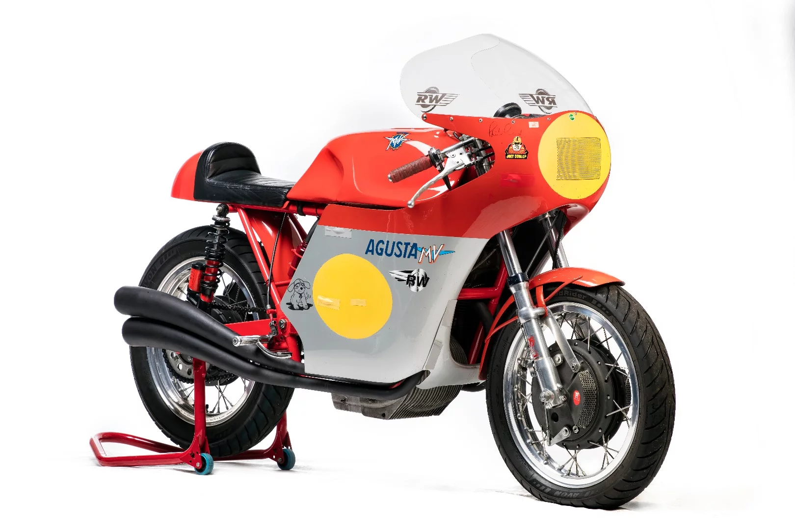 A genuine Magni MV Agusta manufactured by Magni in Italy, a company founded by legendary MV Agusta engineer Arturo Magni, whose career began under Piero Remor (designer of the Gilera 500/4 featured in this article) at Gilera and moved to MV Agusta in 1950. Magni's career then encompassed the entirety of MV Agusta's race activity until the factory race effort finished in 1976. These bikes are based on the 750 Sport and a Magni-designed chain drive conversion turns them into very powerful and much sought-after road and race bikes that routinely sell for more than $50,000. This bike features the chain drive conversion, dry clutch, 2LS front brake, and a front-mounted oil cooler and was raced at both the Isle of Man TT and Southern 100 with the scrutineers' stickers still on the fairing (most recent 2006) and has been signed by Phil Read (dated 1992). The bike (Lot 595) sold for £64,220 ($83,671).