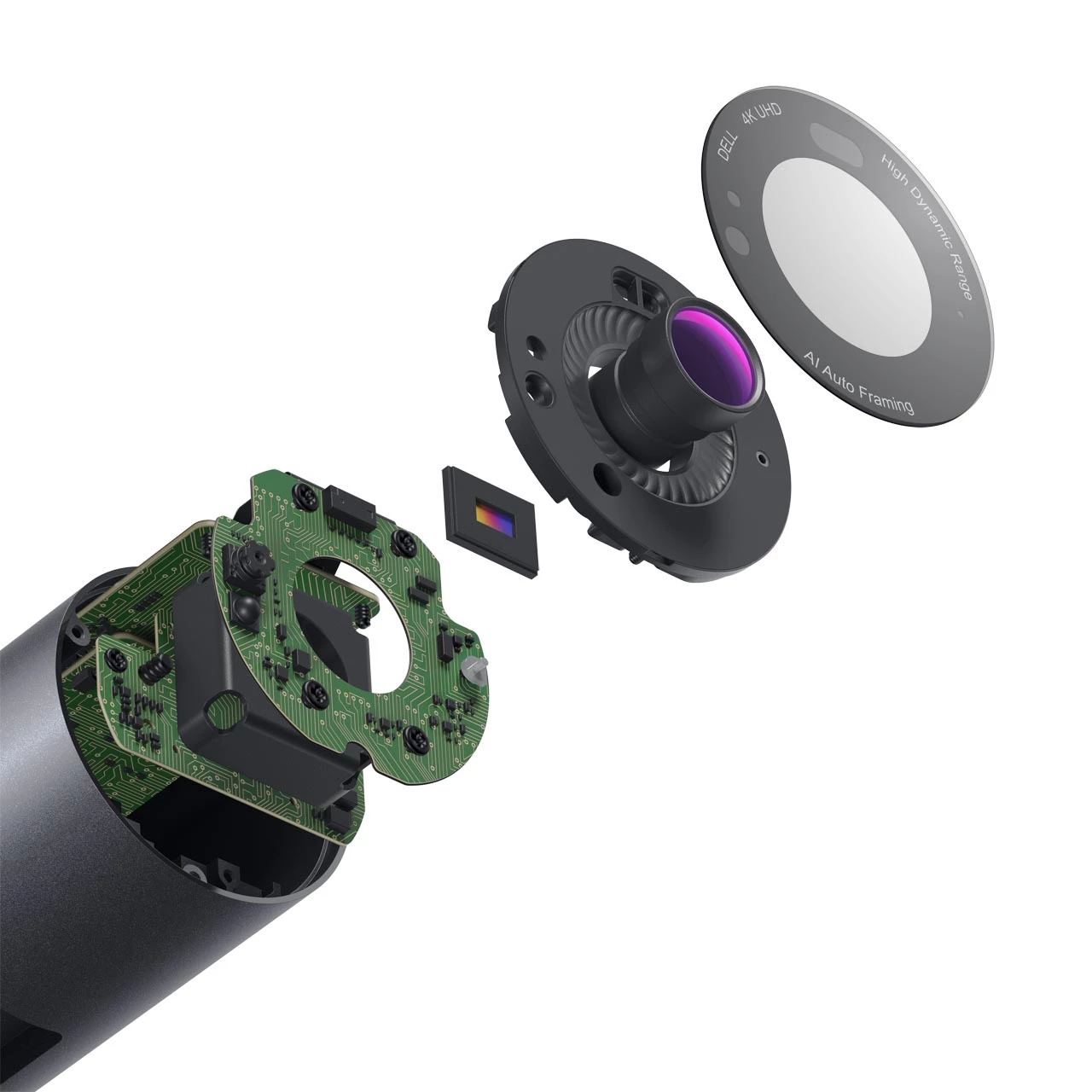 The UltraSharp Webcam boasts a Sony STARVIS 8.3-MP CMOS image sensor and a multi-element lens for up to 4K UHD resolution