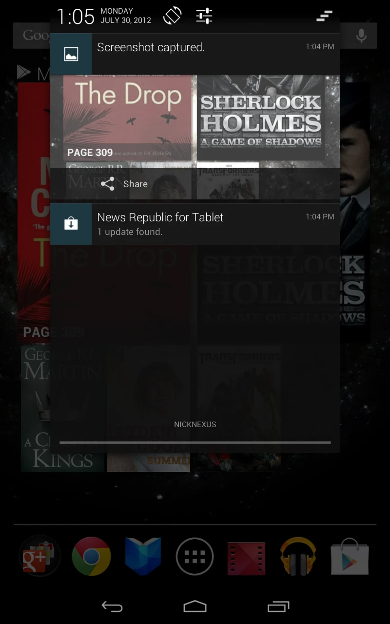 Nexus 7 screenshot - expanded Notifications