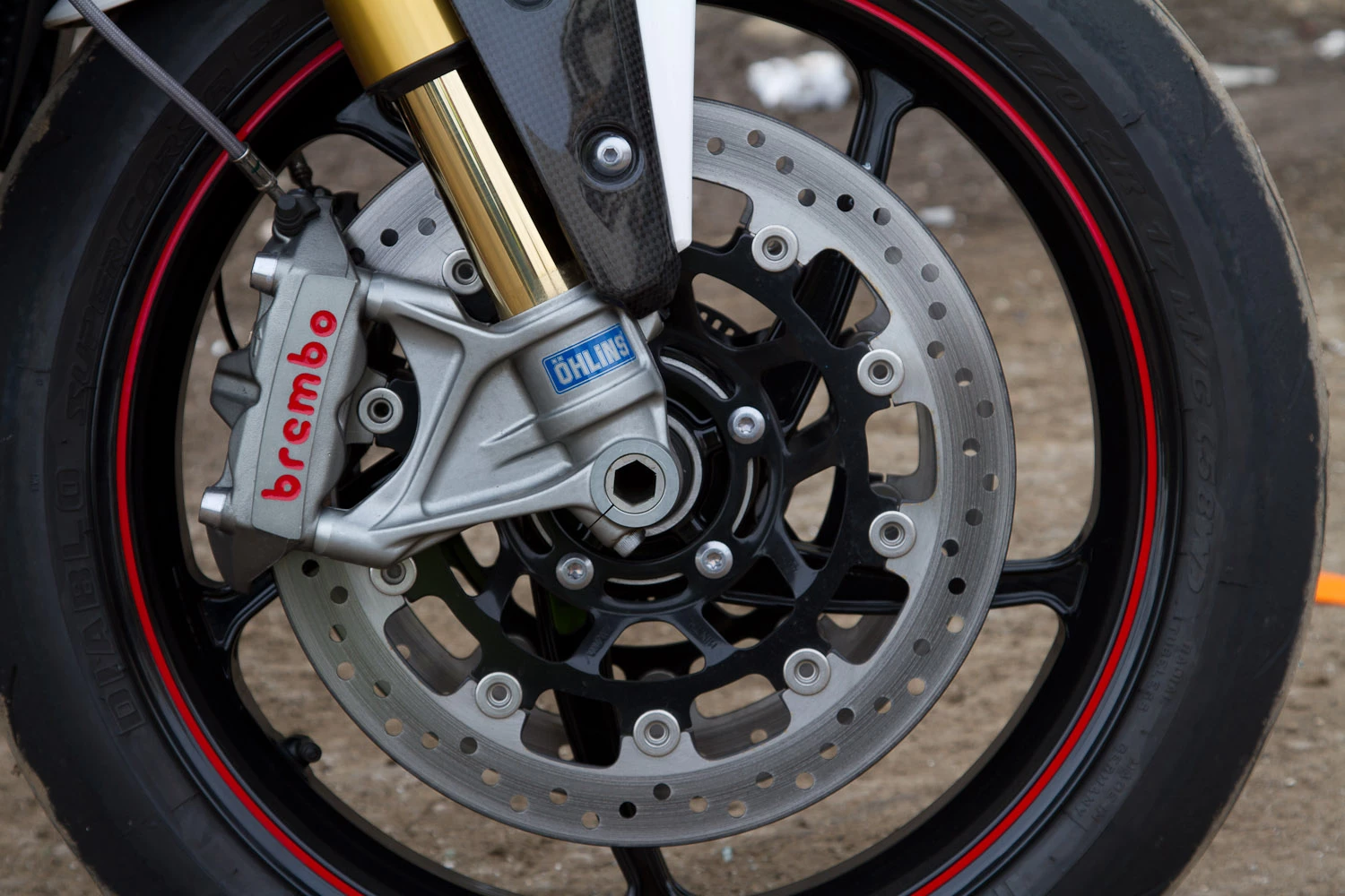Triumph's Speed Triple R front wheel and ABS Brembo calipers.