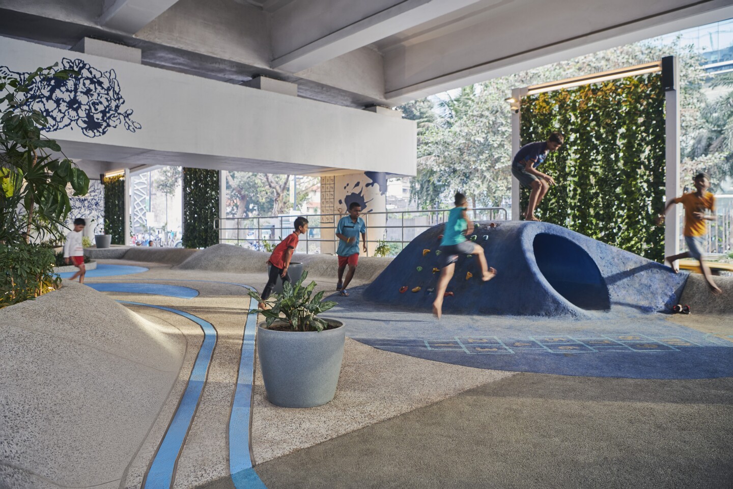 One Green Mile transformed the flat paved landscape underneath the bridge with a series of small hills and valleys
