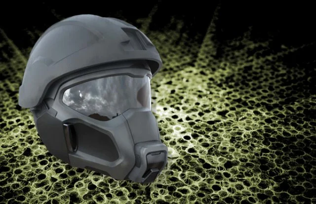 Army researchers envision a fan embedded within the mask's filtration system that uses less power, is lighter and is far less bulky than conventional respirators (Image: U.S. Army illustration)