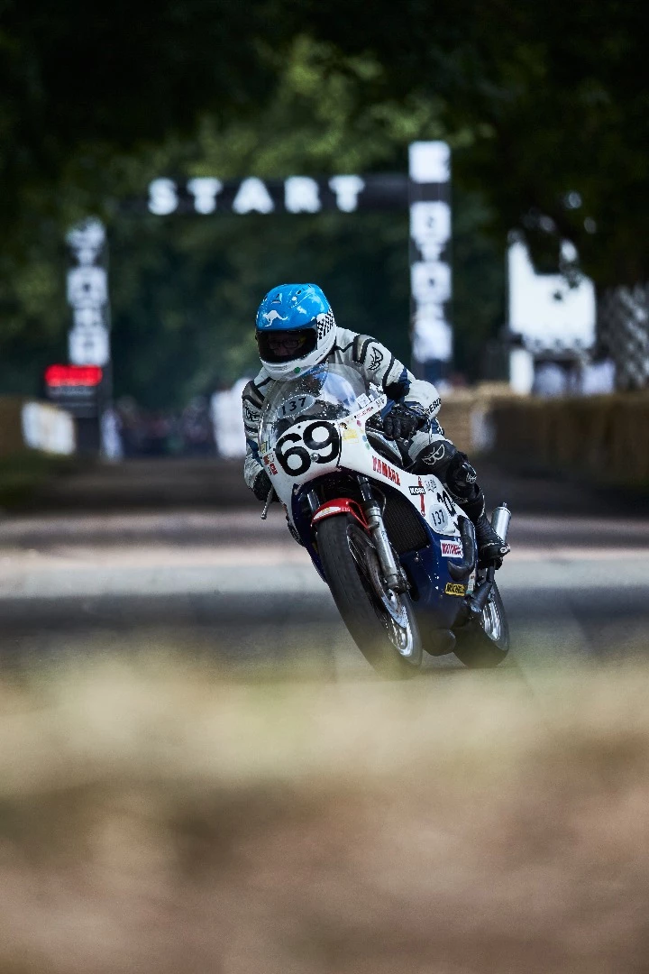 You can see how bikes have evolved from skinny-tired machines to their more modern wide-tired, windscreen equipped shape