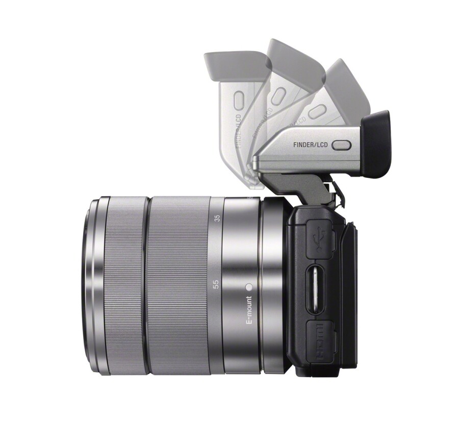 There's no built-in viewfinder but an optional viewfinder can be placed on the camera's hot-shoe mount if desired