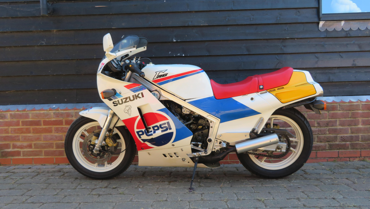 The Suzuki RG500 Gamma was the ultimate two-stroke road bike, with power and handling to match. For those who wish to debate the relative merits of this bike versus the Yamaha RZ500, I owned one of the Yamaha V4s when this bike came out, and can vouch that I was very disappointed that the RG500 was so much better. The auction description contains a quote from Bike Magazine in 1986: 'The 99 rear-wheel horses it produced on Motad's generous, but consistent dyno is 22bhp up on Yamaha's RD500LC, a massive 45bhp more than Honda's 387cc NS400R and only a couple of horses down on the output of its own GSX-R750 stablemate.' . Auction Description