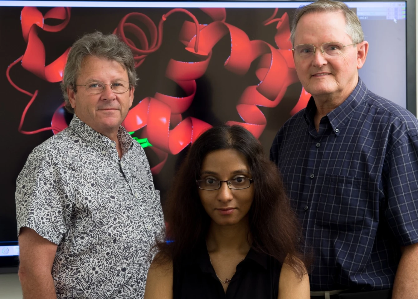 Researchers George Phillips, Premila Samuel and John Olson at Rice University