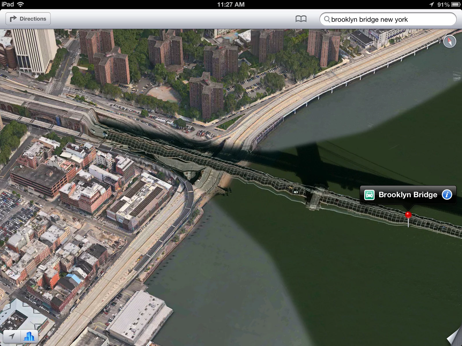 New Yorkers face a bupy ride on the Brooklyn Bridge according to Apple's maps app