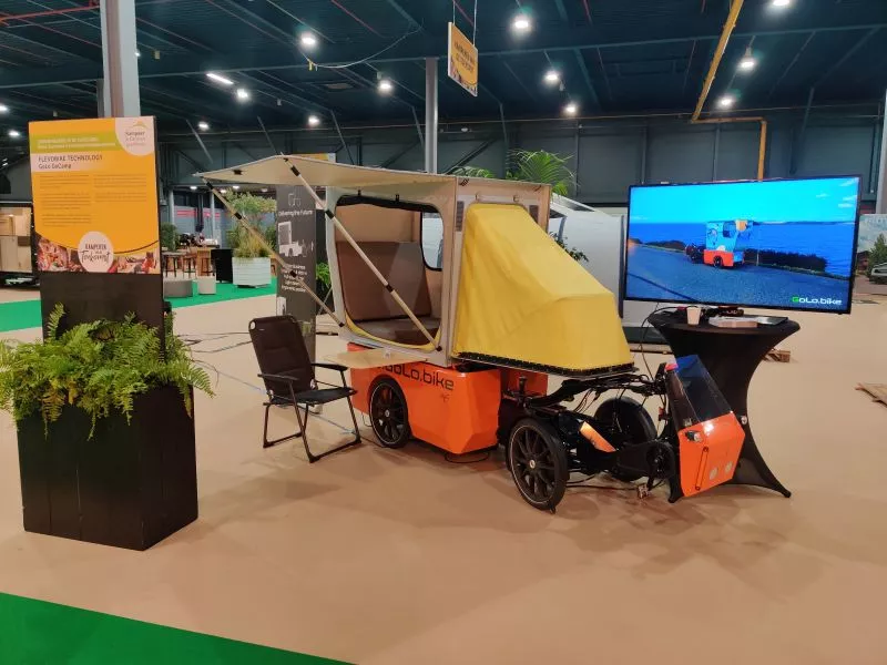 Flevobike displays the GoCamp at the 2022 Camping and Caravan Fair in Ultrecht, Netherlands