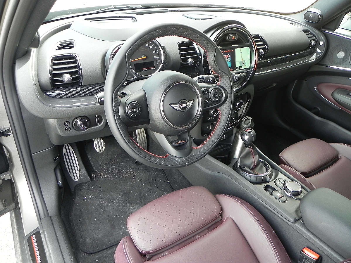 The dash and controls looks almost identical to other Mini Cooper models, but the added width of the Clubman has them stretched a bit, which creates a far less cluttered, packed-in feeling