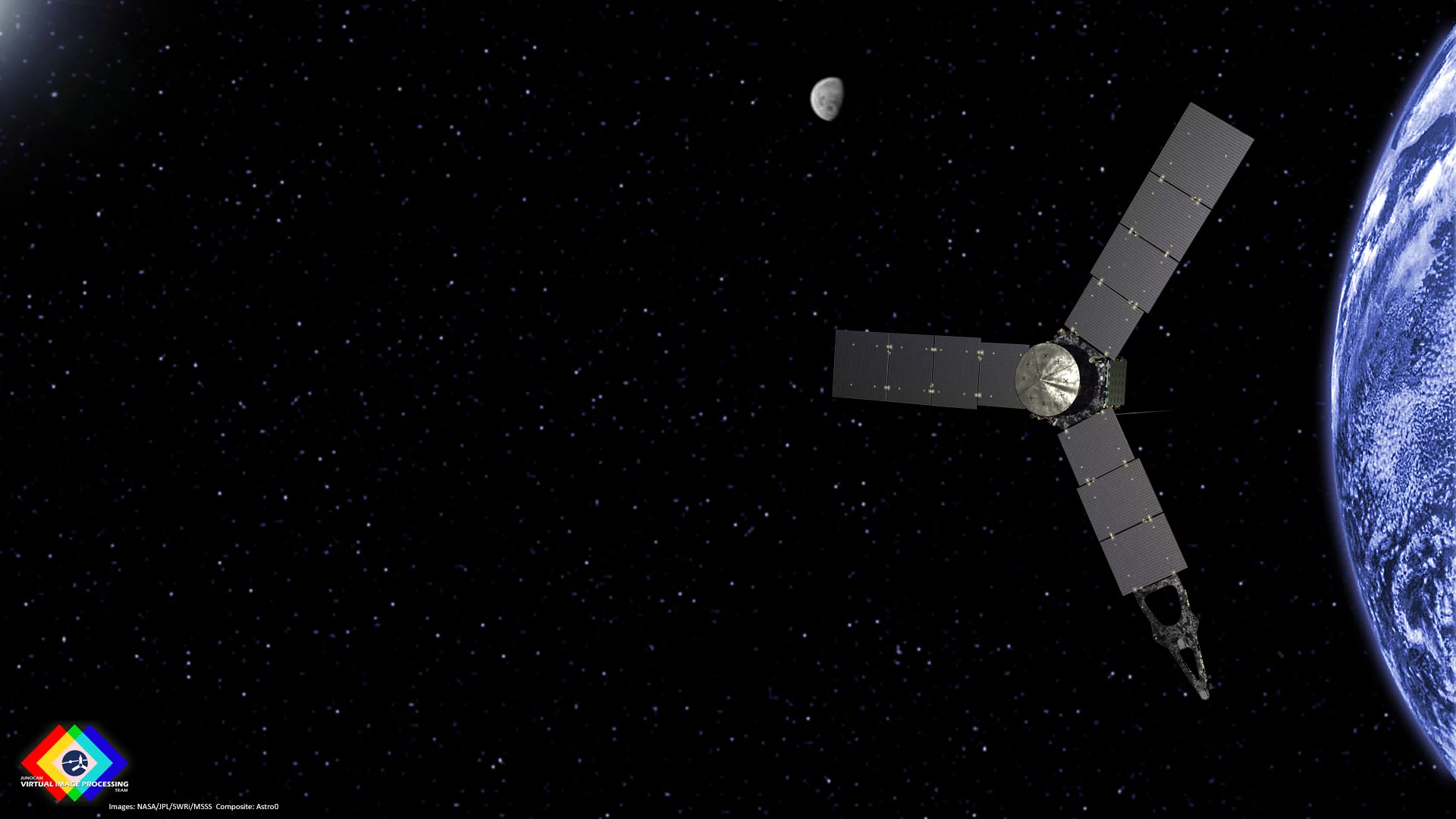 Artist's concept of Juno slinghosting past Earth