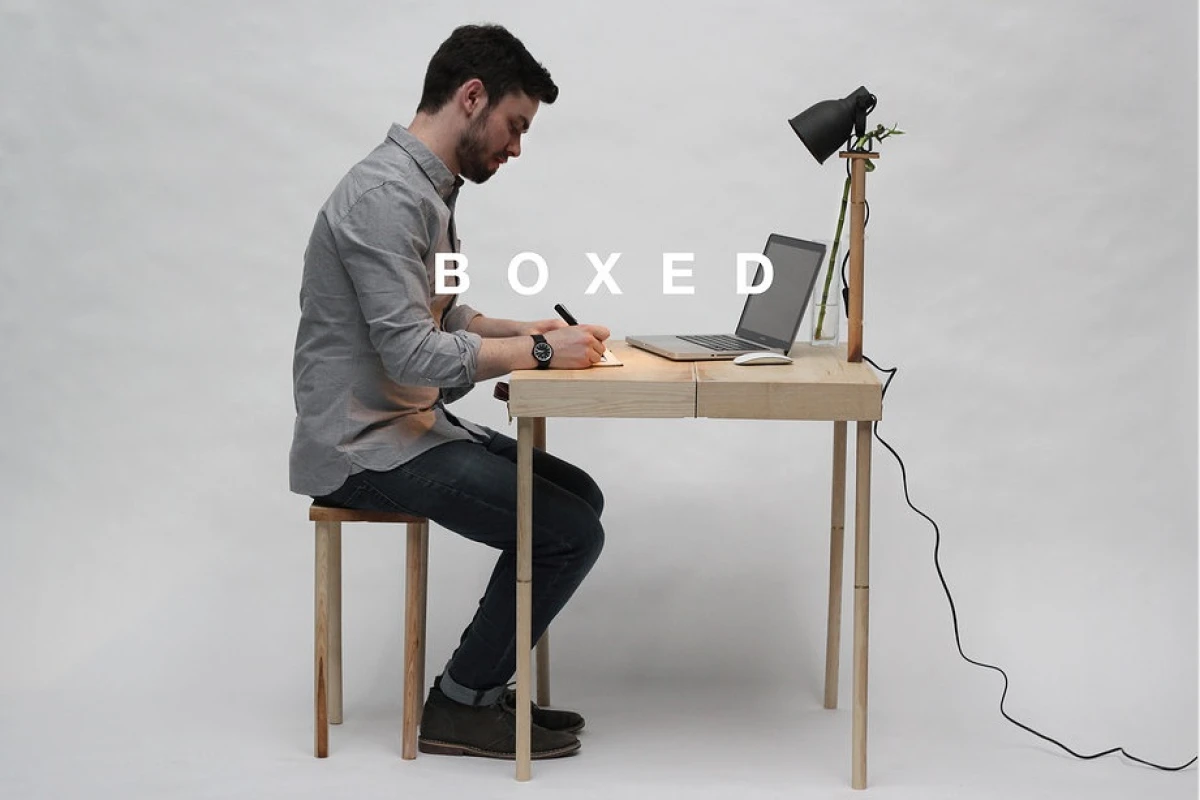 Boxed, is a multi-functional and flexible piece of furniture which folds neatly into a wooden briefcase-like structure