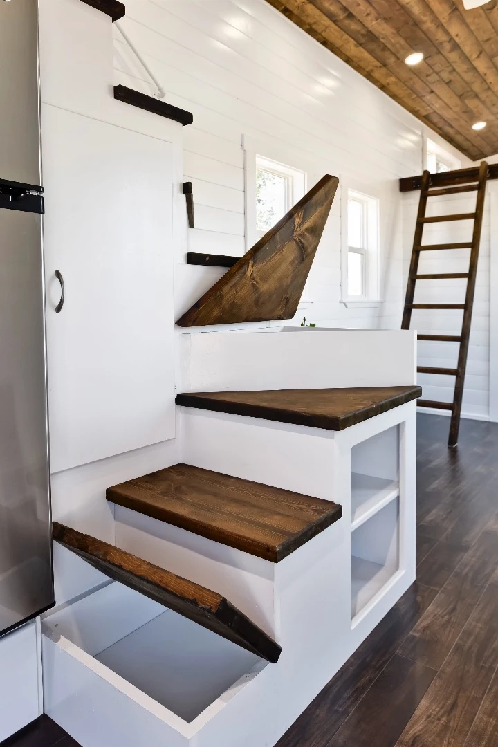 Closeup of the storage-integrated staircase