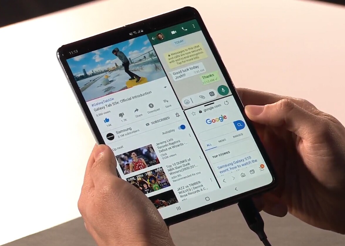 The 7.6-inch screen of the Galaxy Fold can run three apps together
