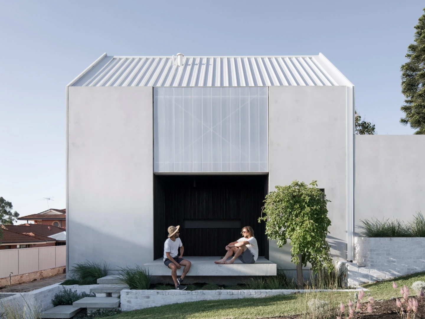 House A is a 70 sqm compact home built using concrete panels and recycled bricks