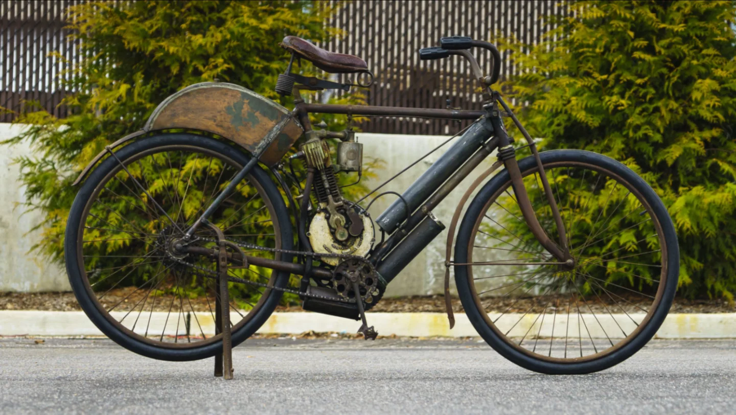 The oldest known original paint Indian, this bike has a remarkable story with a known history that dates back to being purchased by a dentist in 1920 in exchange for $50 worth of dental work, then sold again for $20 cash in 1960. The bike is from the first full year of Indian motorcycle production and after such humilities mid way through its life, it became the most valuable motorcycle sold at Monterey Car Week at $209,000. Official Auction Description