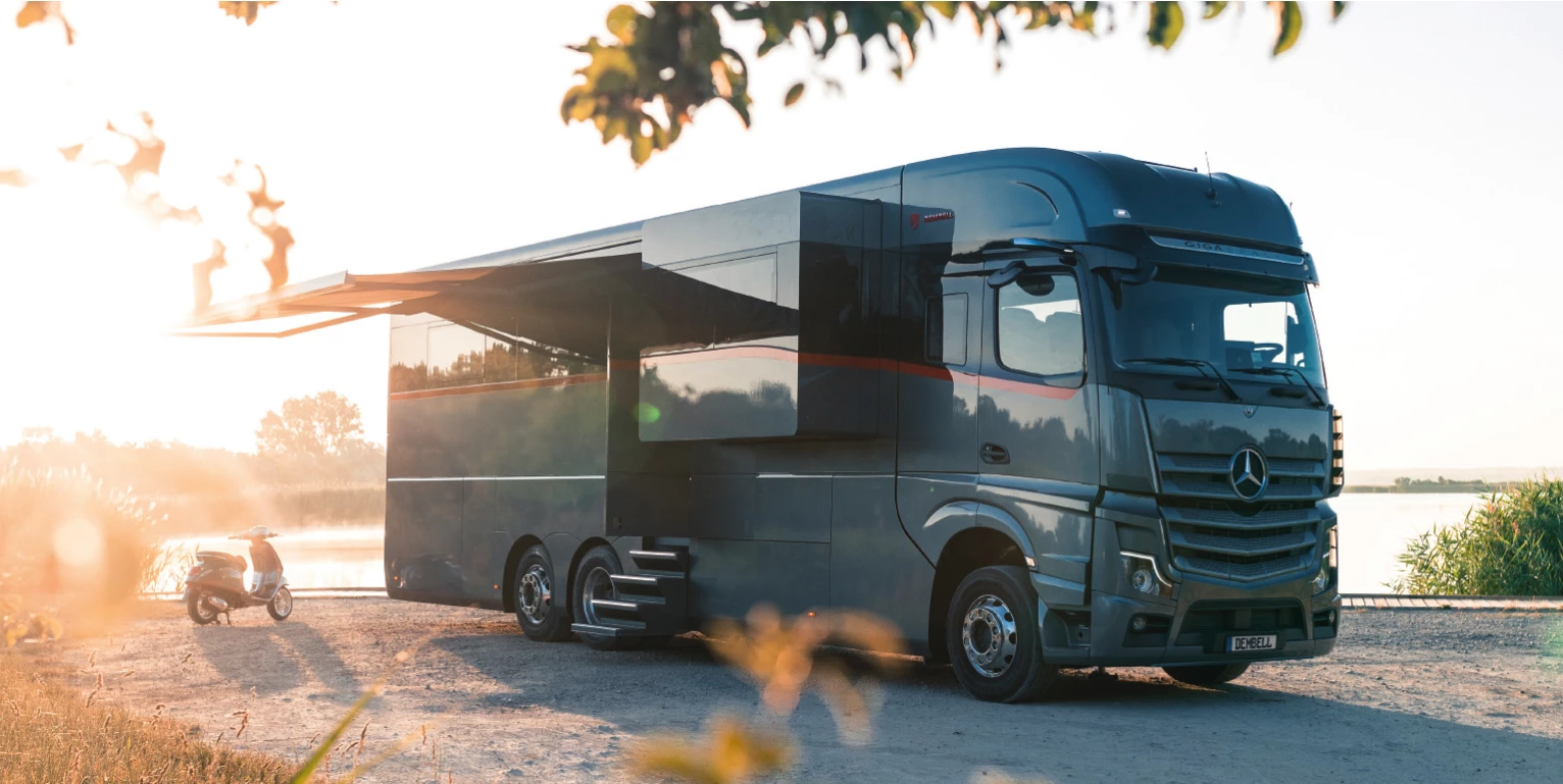 Depending upon the garage option selected, the Dembell motorhome can carry a motorbike, a Smart car or a compact sports coupe