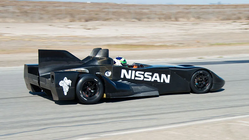 The Nissan Deltawing experimental race car in testing