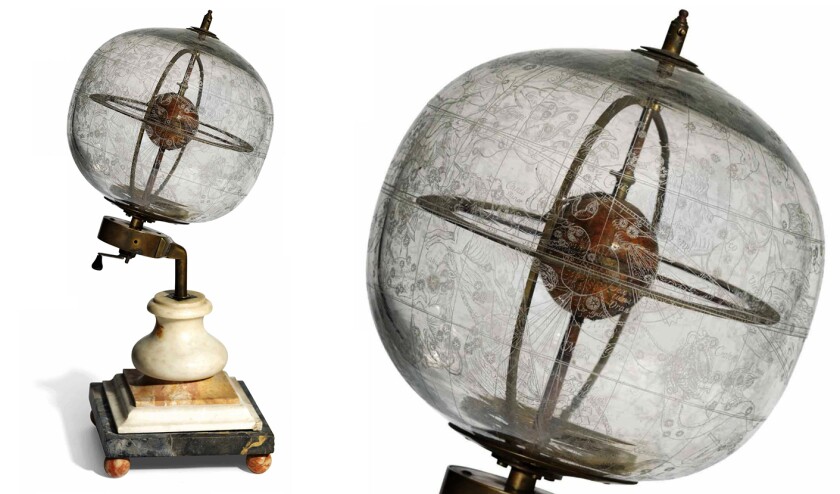 This glass celestial globe by John Cowley, is the earliest glass celestial globe known, estimated to have been made between 1730 and 1740. The only known glass celestial globes to predate this one are both lost and the nearest extant, dated 1739, is in the Science Museum London. As the auction description states, "the current globe is a remarkable survival" as "the difficulty of making a glass globe, added to the fragility of the material used to represent the crystalline heavens explains their low preservation rates." Cowley's oldest surviving glass celestial globe sold for £162,500 (US$217,165).