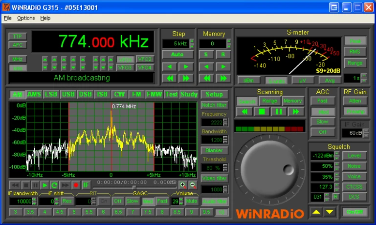 Control panel for the WiNRADiO PFSL-G3