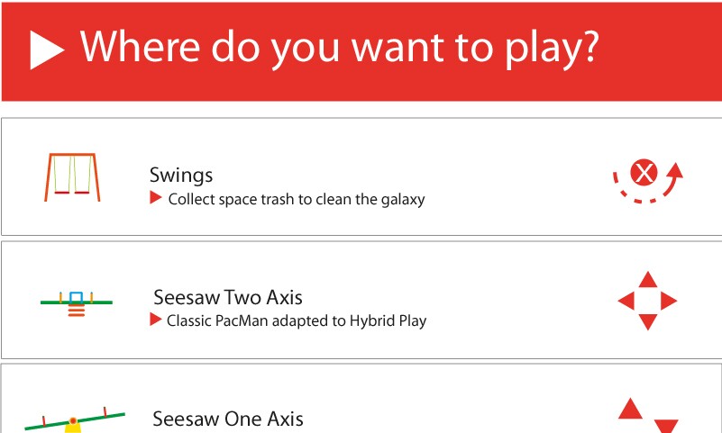 Game selection lets the user pick a game by which playground toy they'd like to play on
