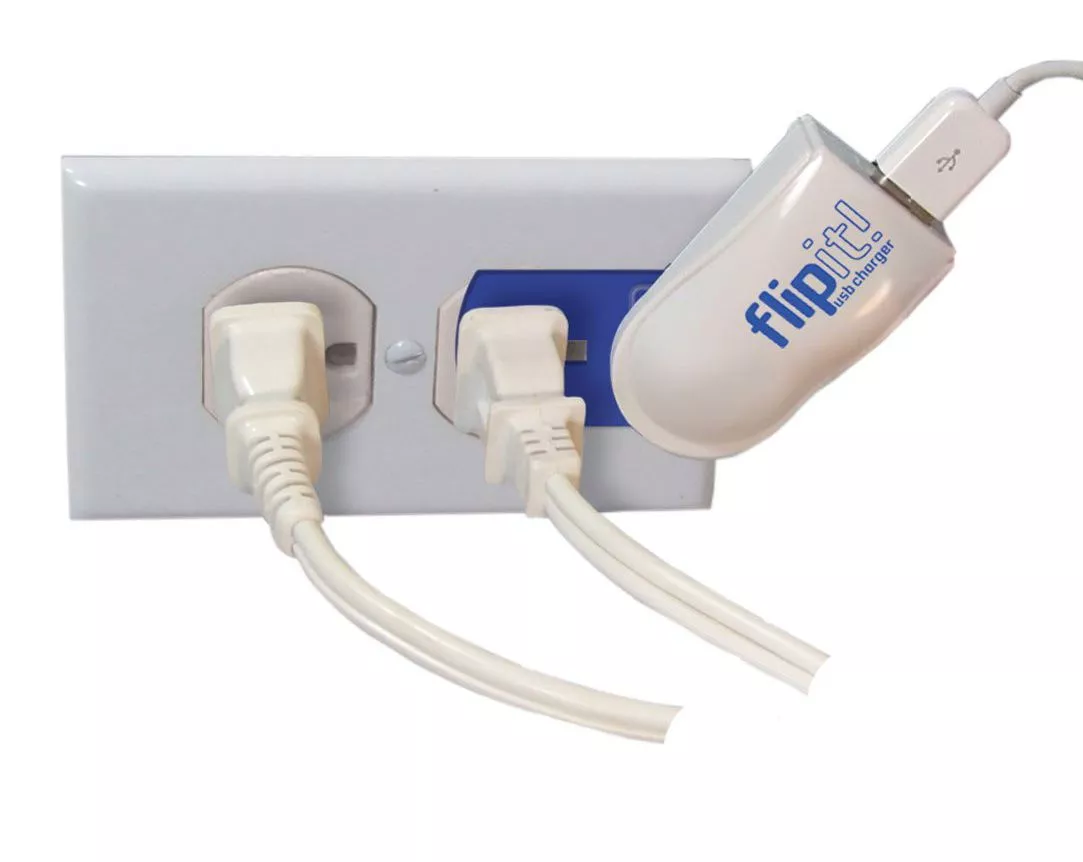 The Flipit is a charging device that draws power from electrical outlets that are already in use