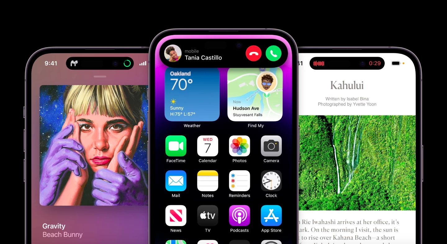Some examples of what the Dynamic Island – the black bar at the top – can do