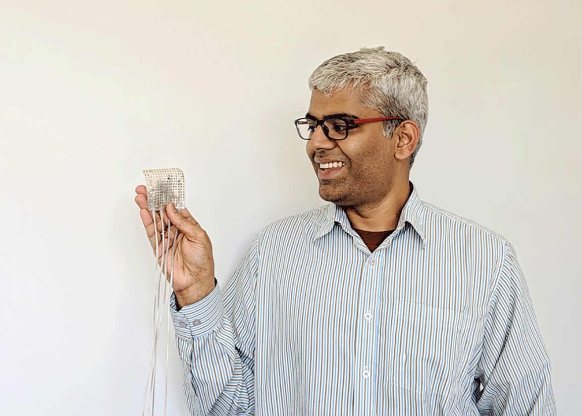 Researcher Gopala Anumanchipalli with the new brain implant