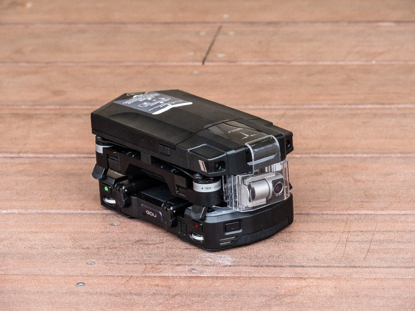 The GDU 02 drone clips together with its controller so you can throw it in a backpack without worrying about the camera gimbal or thumbsticks