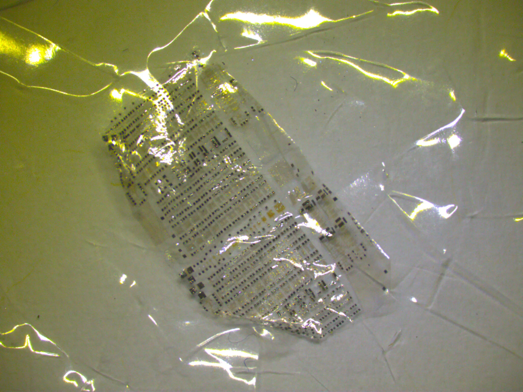 The circuitry is layered on a substance called parylene