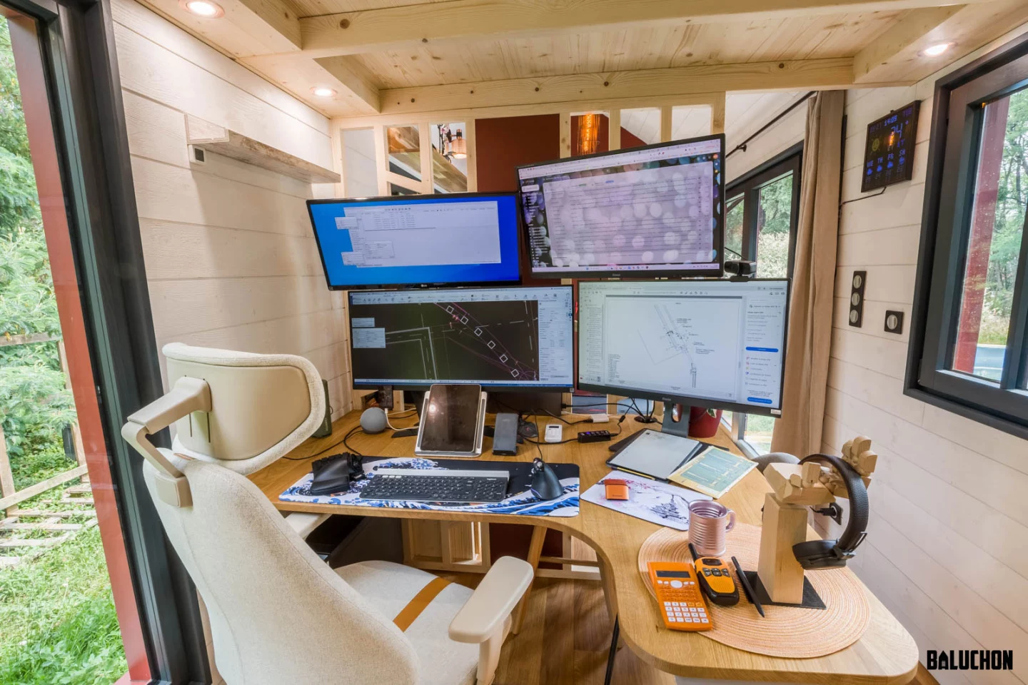 The Browny includes a work area with multiple monitors and a desk