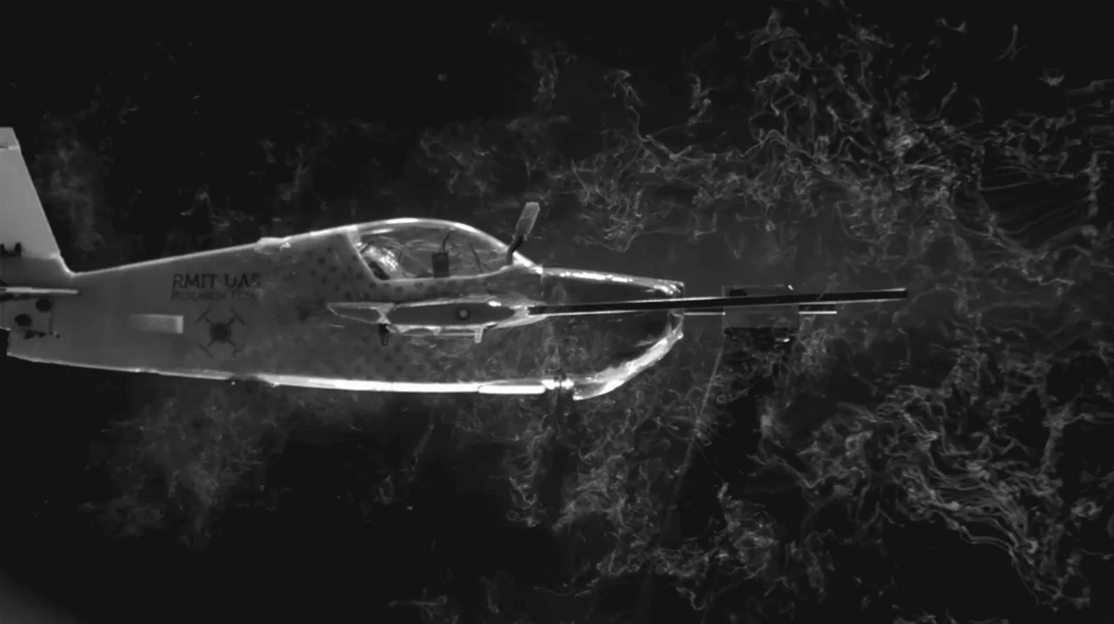 RMIT's sensor-equipped MAV in a wind tunnel experiment