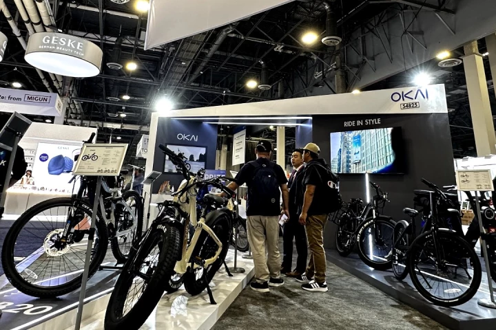 The upcoming EB60 commuter ebike and EB20 eMTB were among a number of e-mobility options on display at Okai's CES 2023 booth