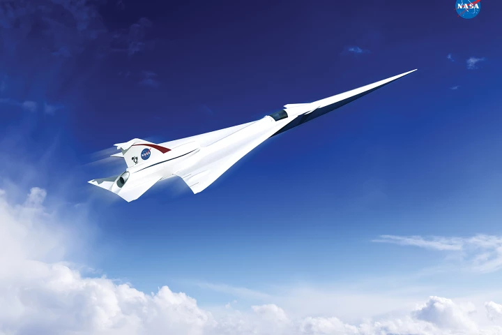 An artist’s concept of a possible Low Boom Flight Demonstration Quiet Supersonic Transport (QueSST) X-plane design
