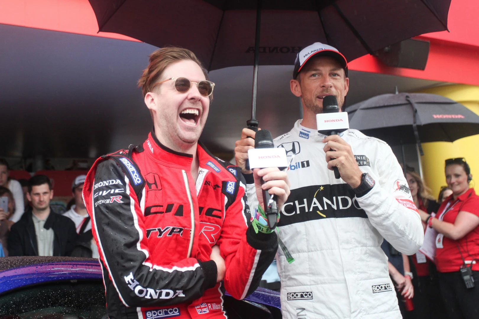 Jenson Button has a laugh at Goodwood