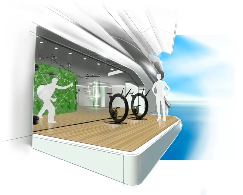 Guests in Qi's port side gym will enjoy expansive views