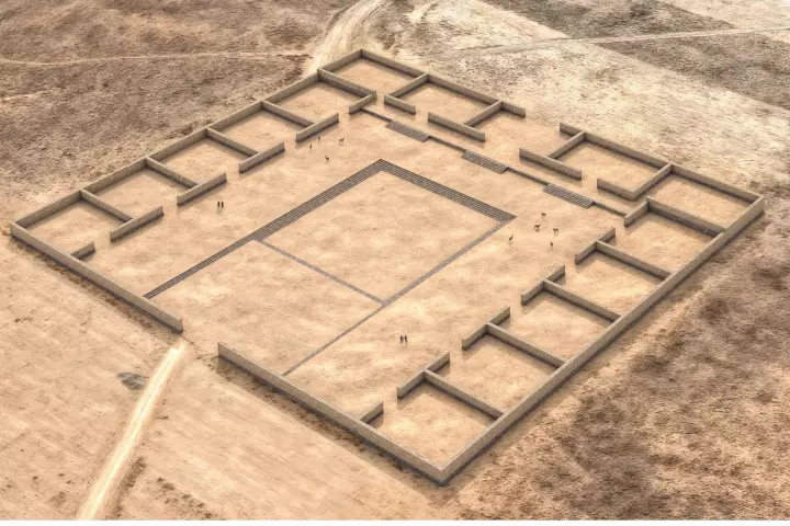 This is digital reconstruction of the temple revealing a complex about the size of a city block. Called Palaspata after the native name for the area, the site was strategically perched at the crossroads of several ancient trade routes.