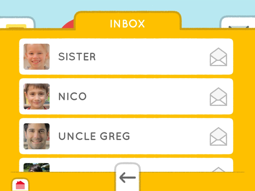 Children using Maily select who they want to email by tapping on an image of their face with the name which they use to refer to you, whether that's Dad, Daddy or Papa.
