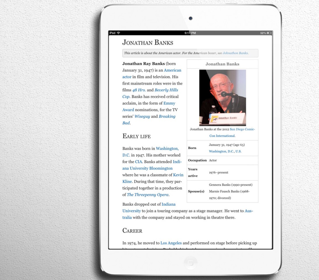 Wikibot is a nice Wikipedia reader